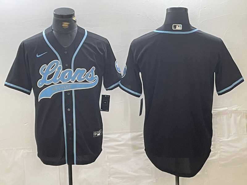 Mens Detroit Lions Blank Black Cool Base Stitched Baseball Jersey